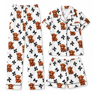 Verolyn highland cow print three-piece pyjama set in white