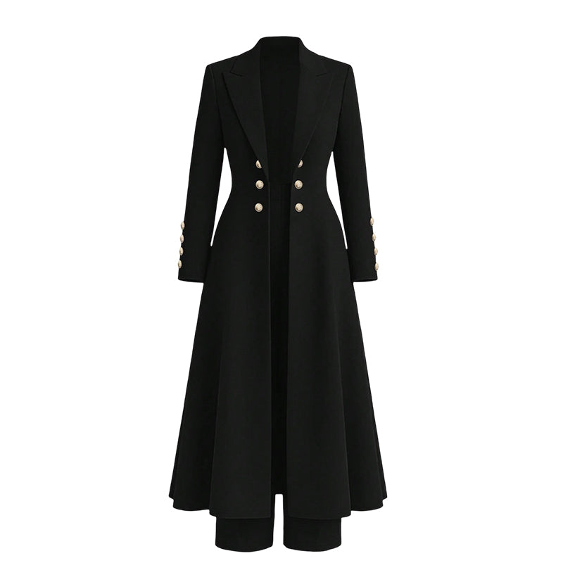 Verolyn long knit coat and trouser set in black