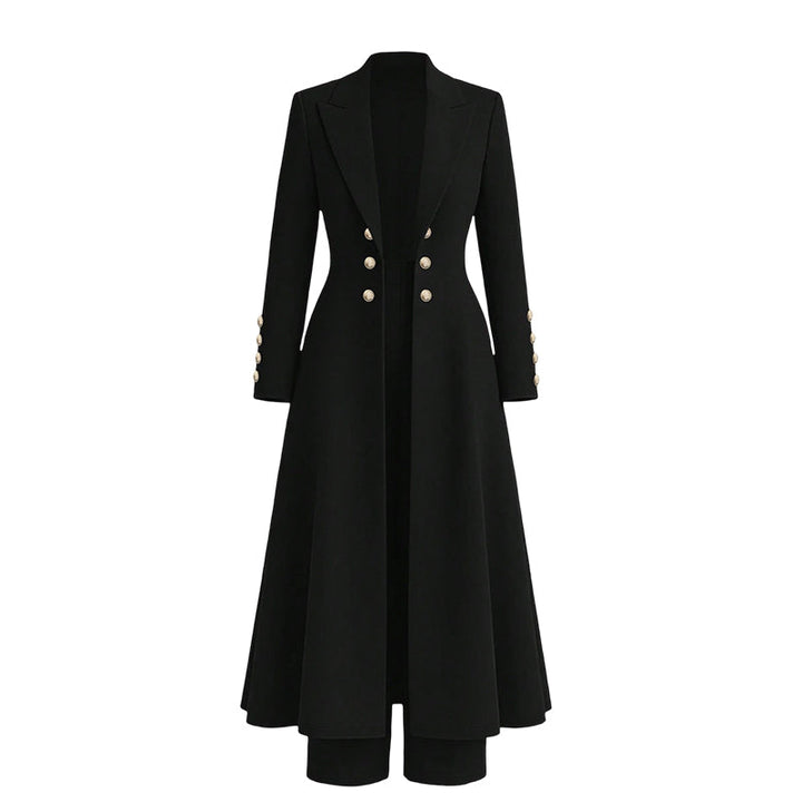 Verolyn long knit coat and trouser set in black