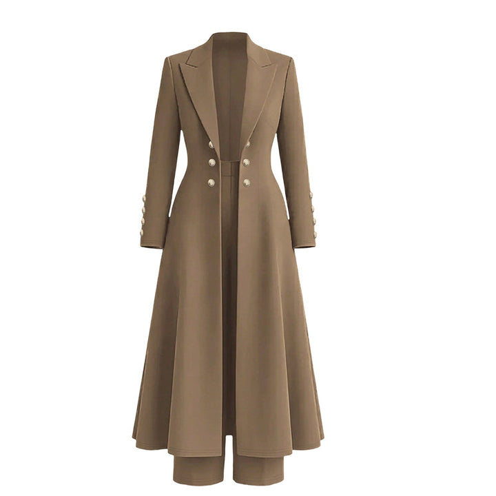 Verolyn long knit coat and trouser set in apricot