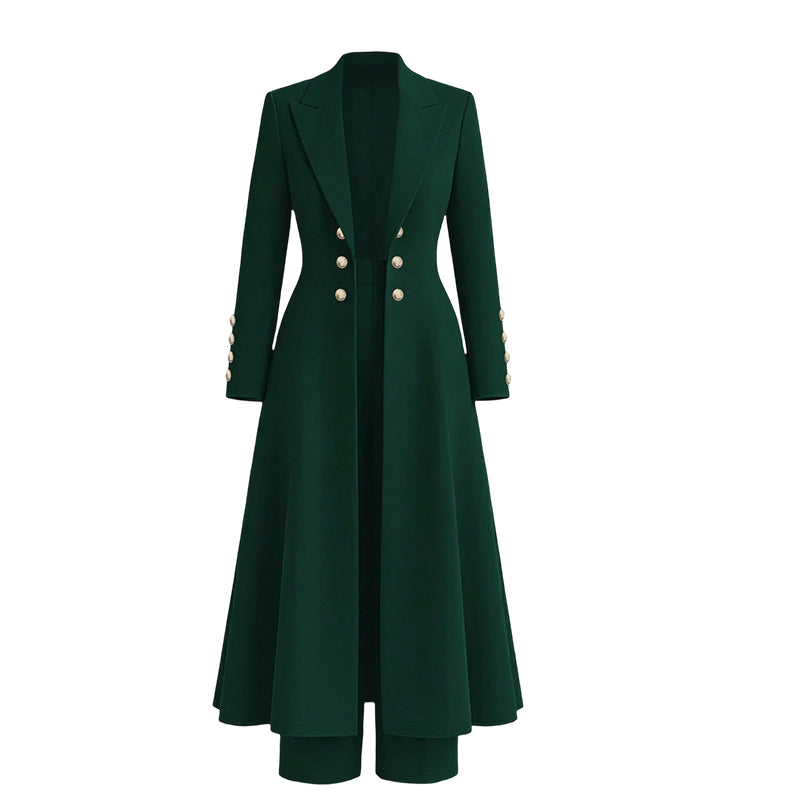 Verolyn long knit coat and trouser set in dark green