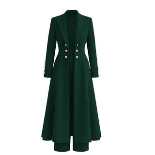 Verolyn long knit coat and trouser set in dark green