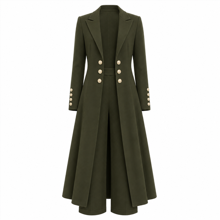 Verolyn long knit coat and trouser set in military green