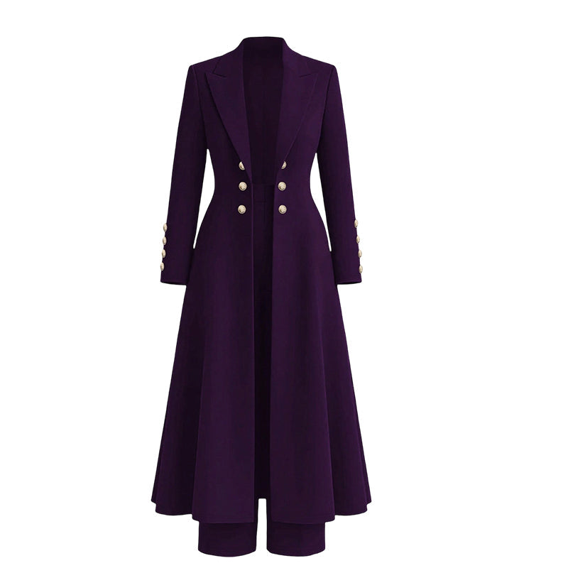 Verolyn long knit coat and trouser set in purple