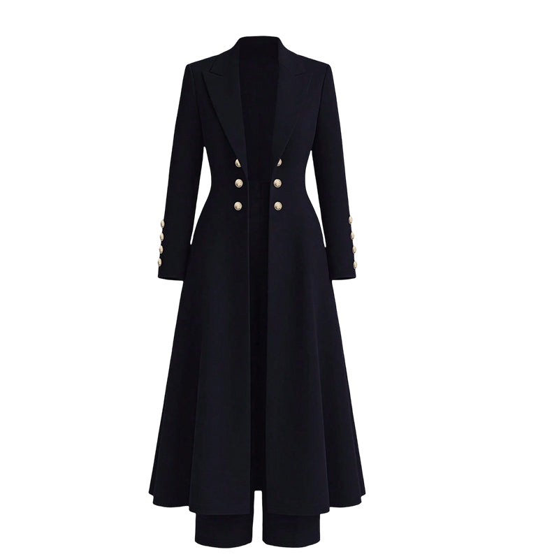 Verolyn long knit coat and trouser set in navy