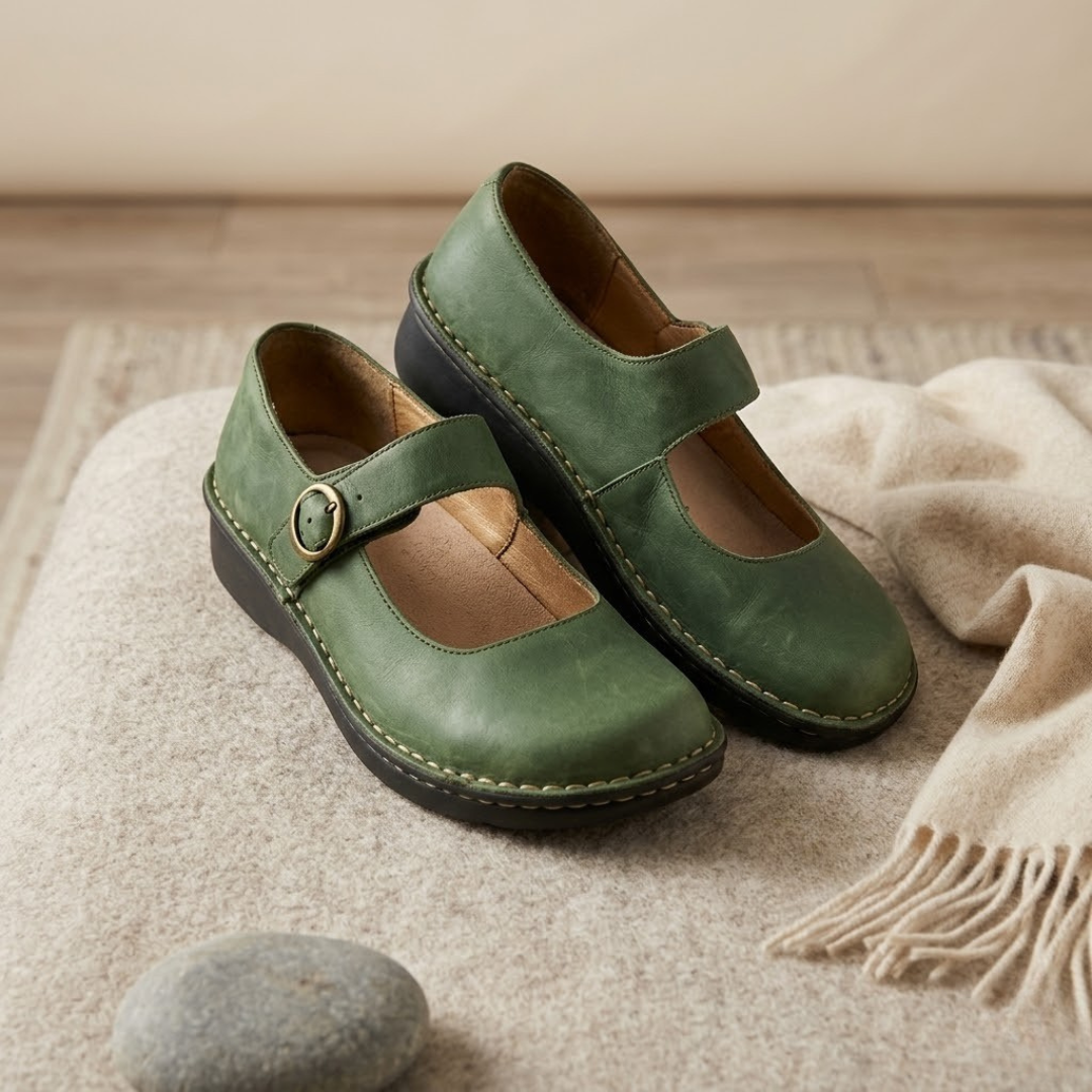 Stitched Round Toe Mary Janes in Green — VerolynBoutique