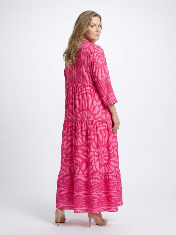 Button-Front Collared Midi Dress in Pink — VerolynBoutique