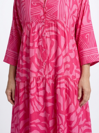 Button-Front Collared Midi Dress in Pink — VerolynBoutique