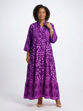 Button-Front Collared Midi Dress in Purple — VerolynBoutique