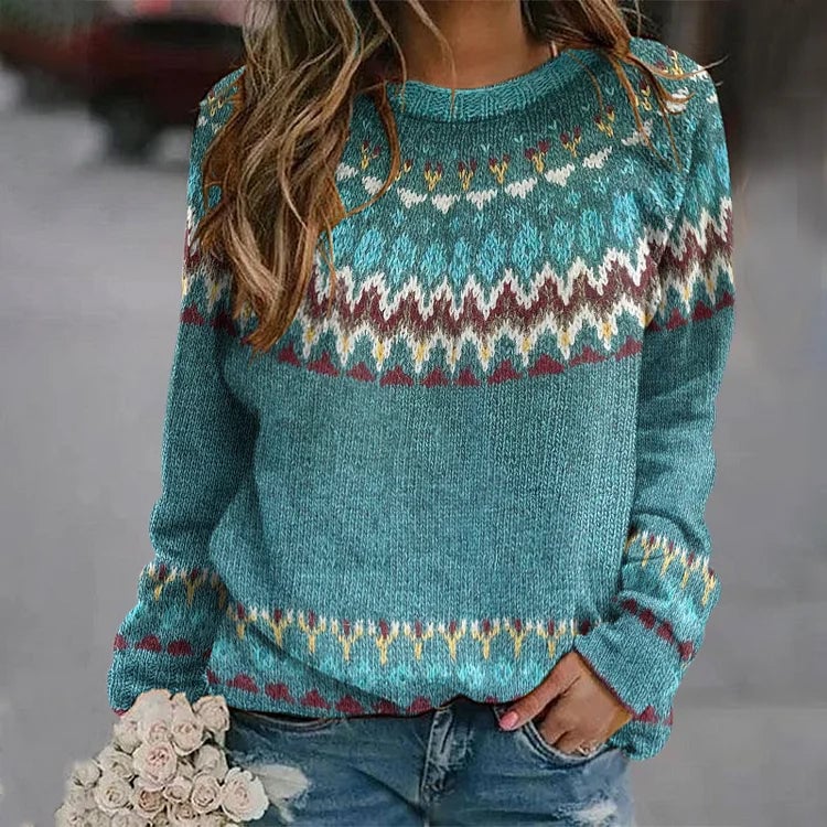 Verolyn turquoise wave yoke knit jumper