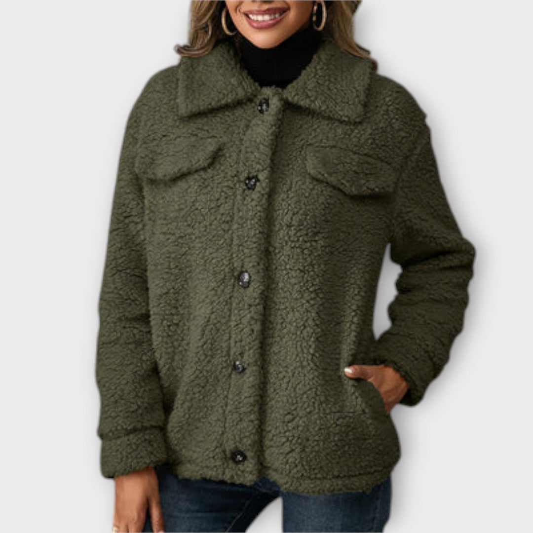 Flap Pocket Teddy Jacket in Green — VerolynBoutique