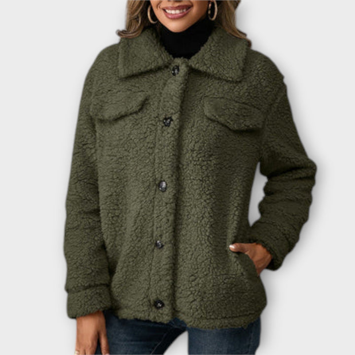 Flap Pocket Teddy Jacket in Green — VerolynBoutique