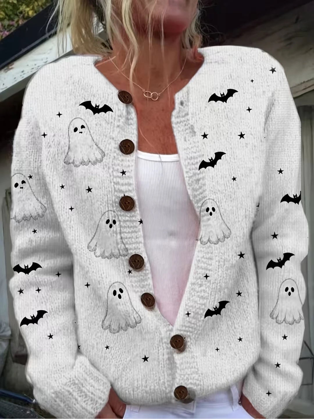Verolyn white ghost and bat halloween cardigan