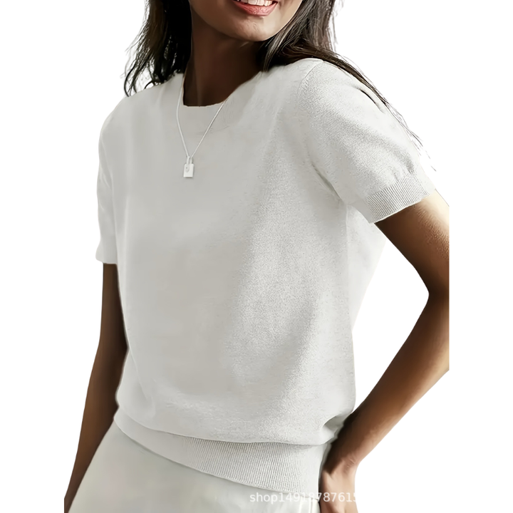 Ribbed Hem Round Neck Top in White — VerolynBoutique