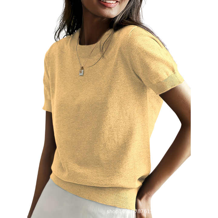 Ribbed Hem Round Neck Top in Yellow — VerolynBoutique
