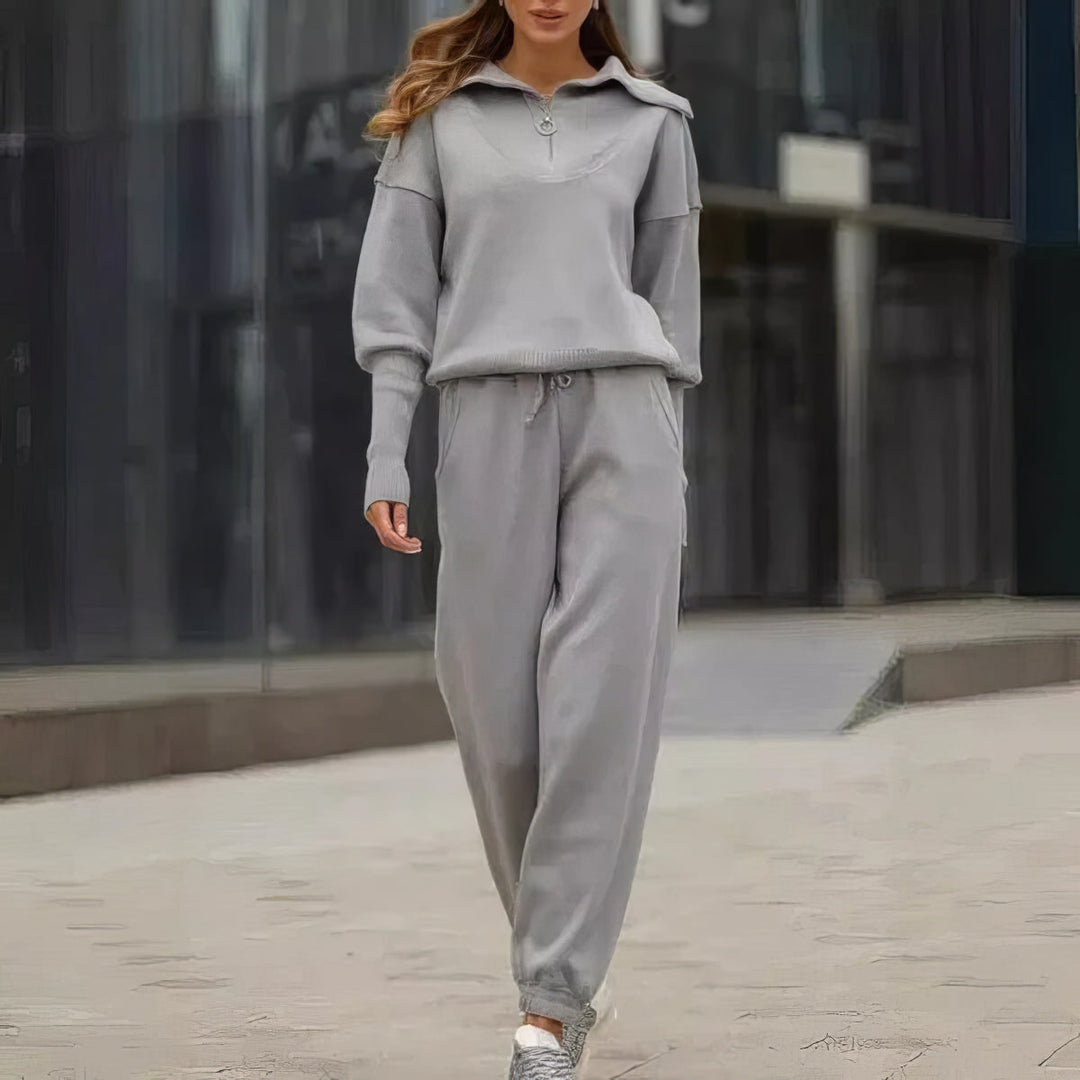 Half-Zip Knit Jumper Jogger Set in Black — VerolynBoutique