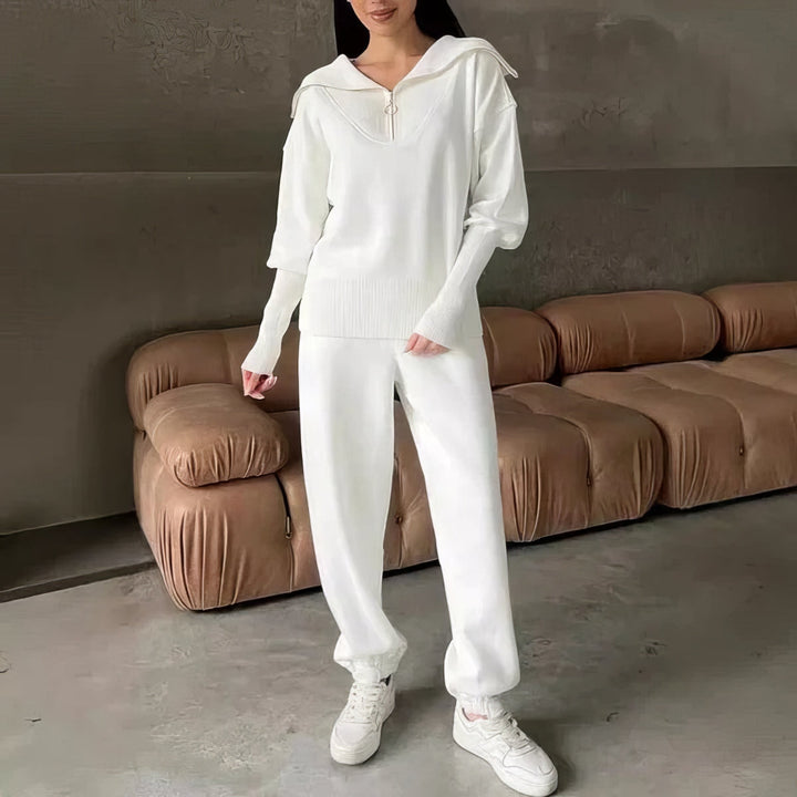 Half-Zip Knit Jumper Jogger Set in Black — VerolynBoutique
