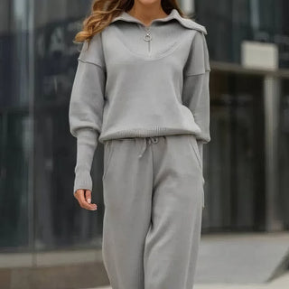 Half-Zip Knit Jumper Jogger Set in Grey — VerolynBoutique