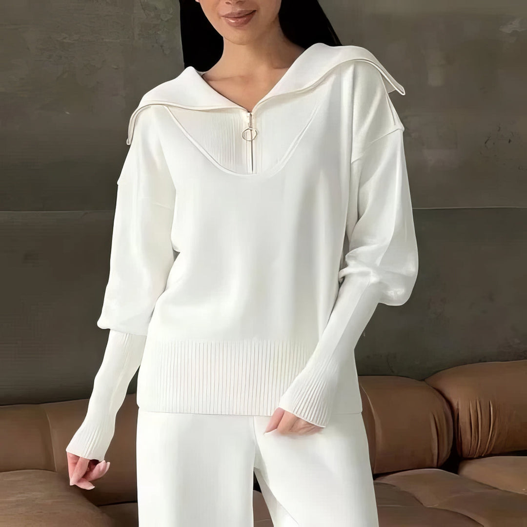 Half-Zip Knit Jumper Jogger Set in White — VerolynBoutique