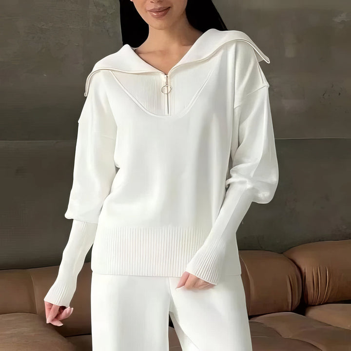 Half-Zip Knit Jumper Jogger Set in White — VerolynBoutique